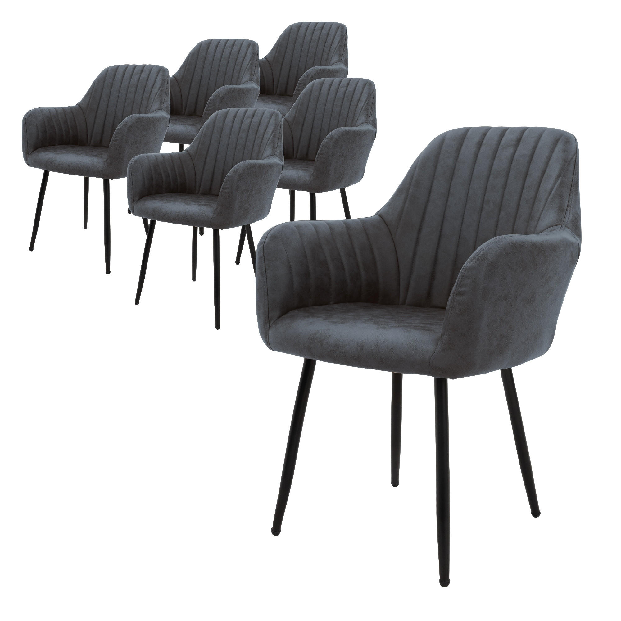 STUHL Kunstleder anthrazit 6er Set - Anthrazit, Metall (60/84/58cm) - ML-DESIGN