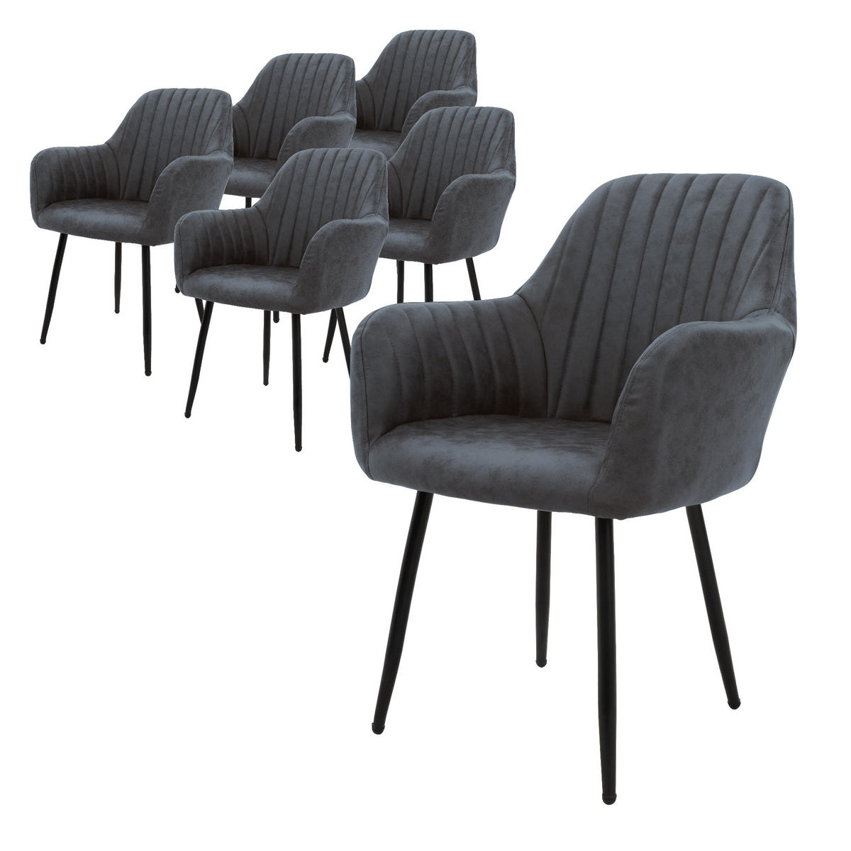 STUHL Kunstleder anthrazit 6er Set - Anthrazit, Metall (60/84/58cm) - ML-DESIGN