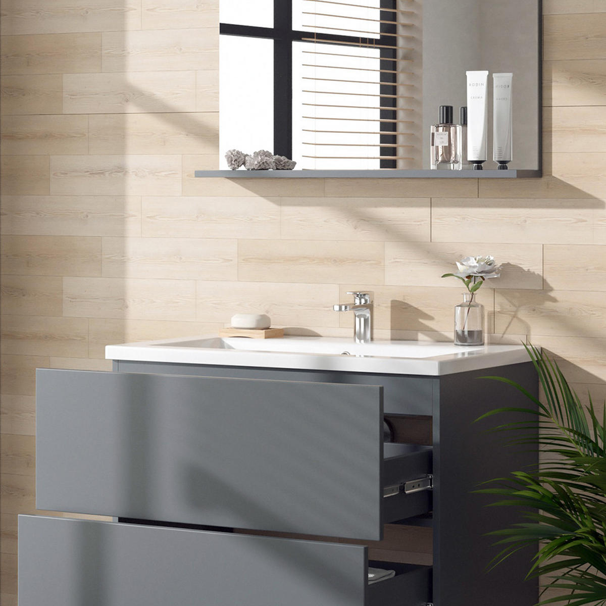 BADMÖBEL-SET Izan Grau 3 Teile - Grau, Holzwerkstoff (80/59.3/46cm) - Vicco