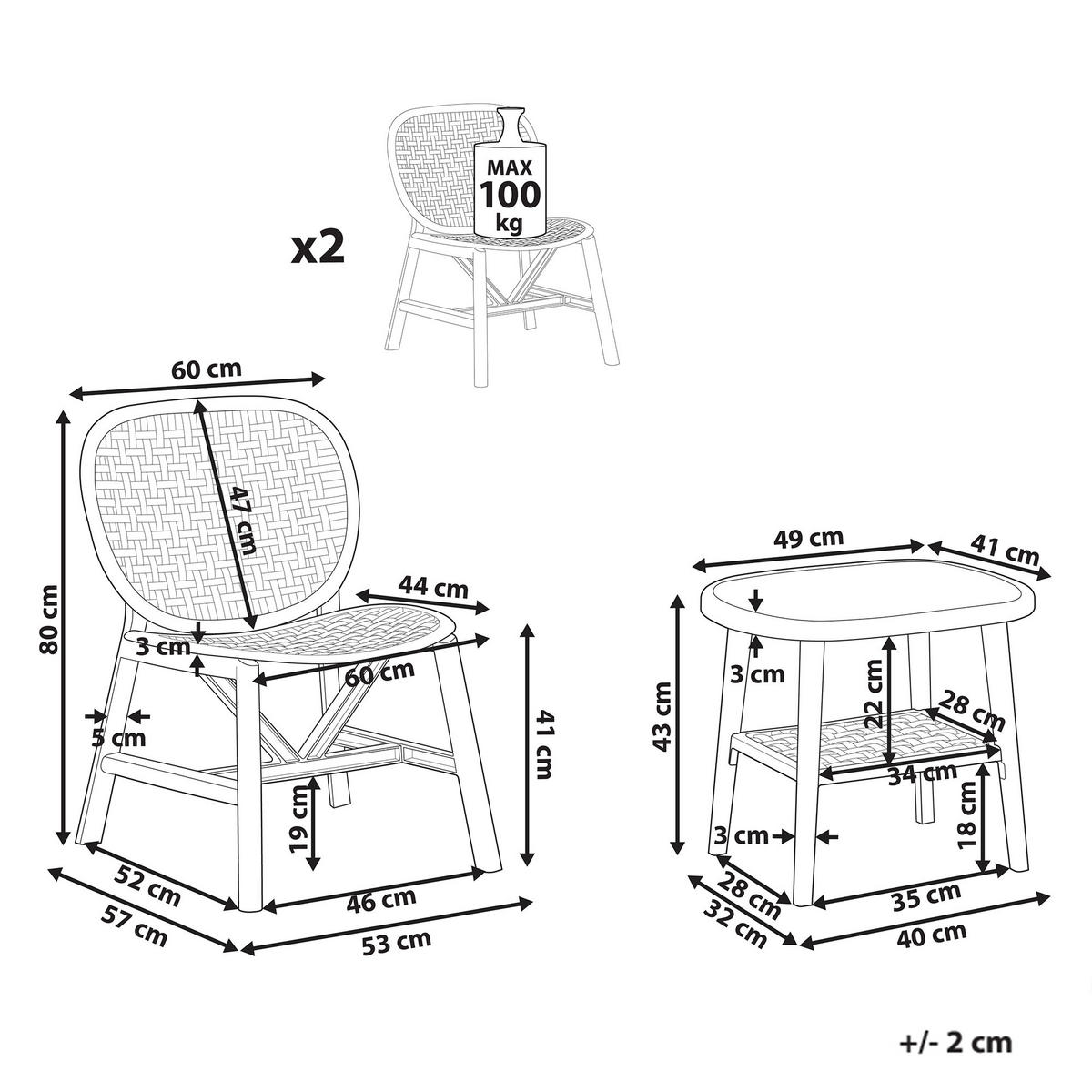 BISTRO-SET Cremeweiß Sicelle - Weiß, Kunststoff - Beliani
