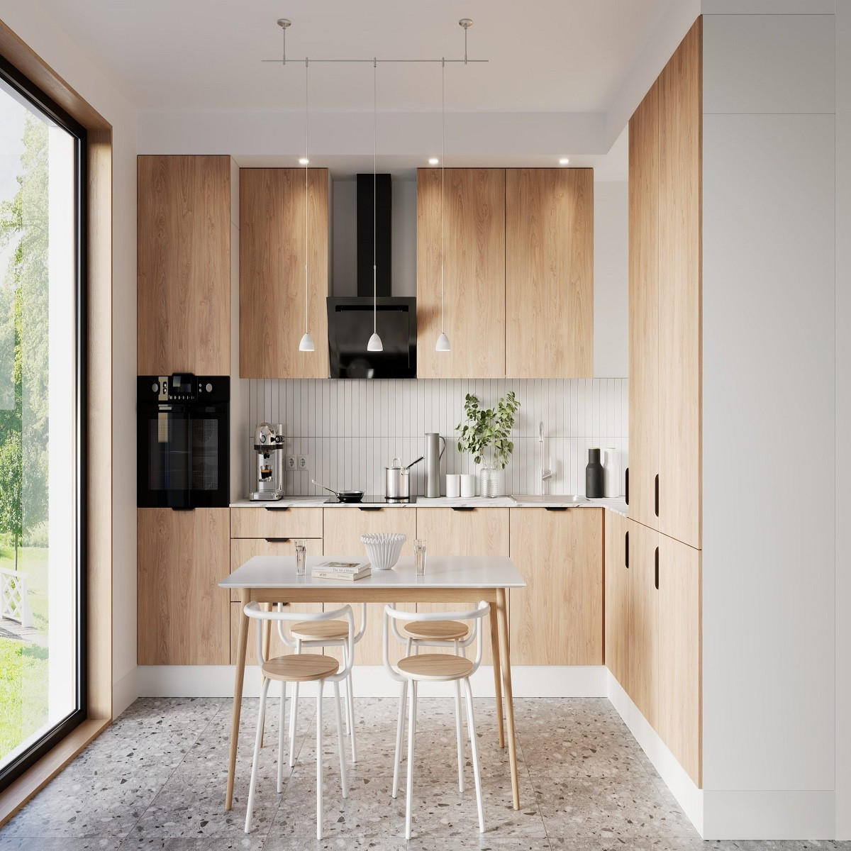 ECKKÜCHE 360 cm - Sorento K41-M360 - in Weiß/Sonoma Eiche - Schwarz/Weiß, Holz/Holzwerkstoff (360/247/220cm)
