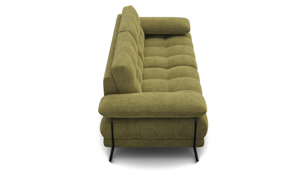SOFA BUBBARA 2,5-Sitzer, olivgrün - Schwarz/Olivgrün, Holz/Textil (215/87/96cm) - Courtois Laville