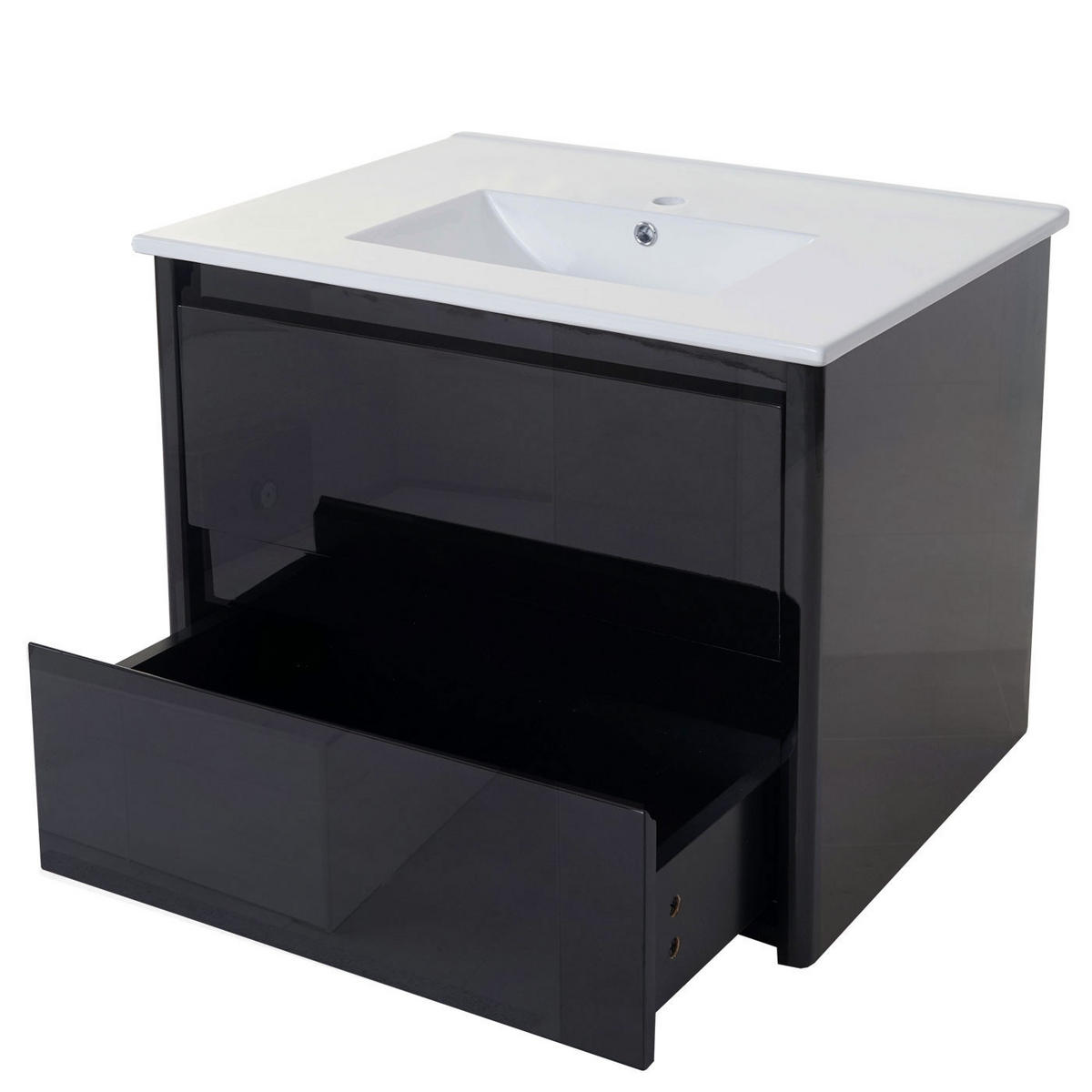 BADEZIMMERSET B19B Hochglanz Schwarz - Schwarz Hochglanz, Holz (61/150/47cm) - MCW