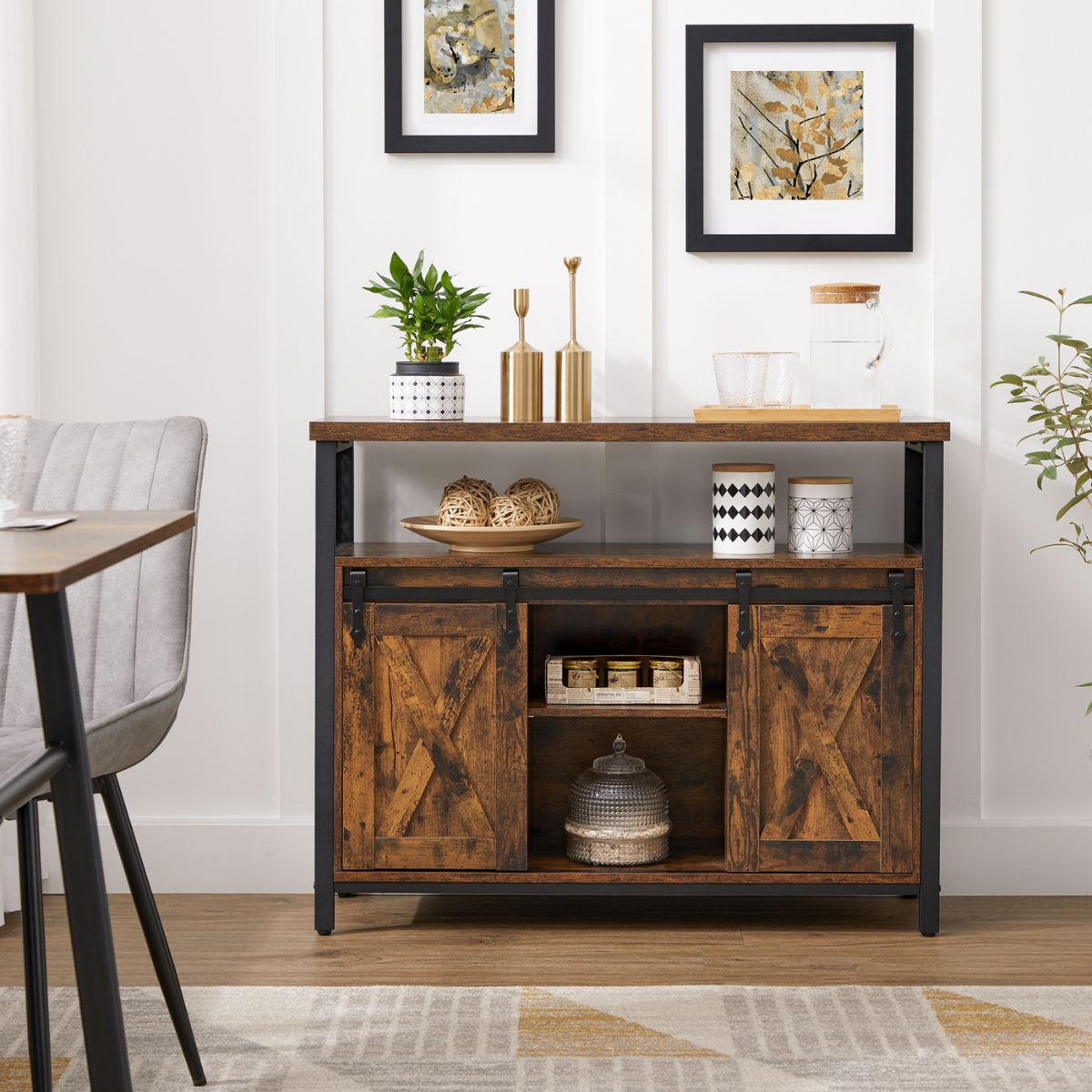 SIDEBOARD im Industriestil mit Schiebetüren - L100 cm - Braun, Holzwerkstoff (33/80/100cm) - Calicosy