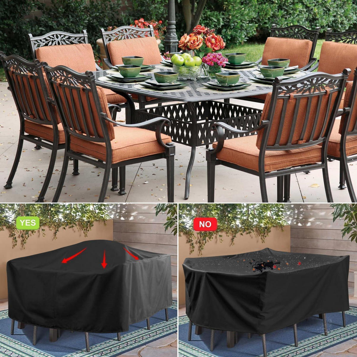 GARTENMÖBEL Abdeckung 250 x 250 x 90 cm Wasserdicht 420D Oxford - Schwarz, Textil (1/1/1cm)