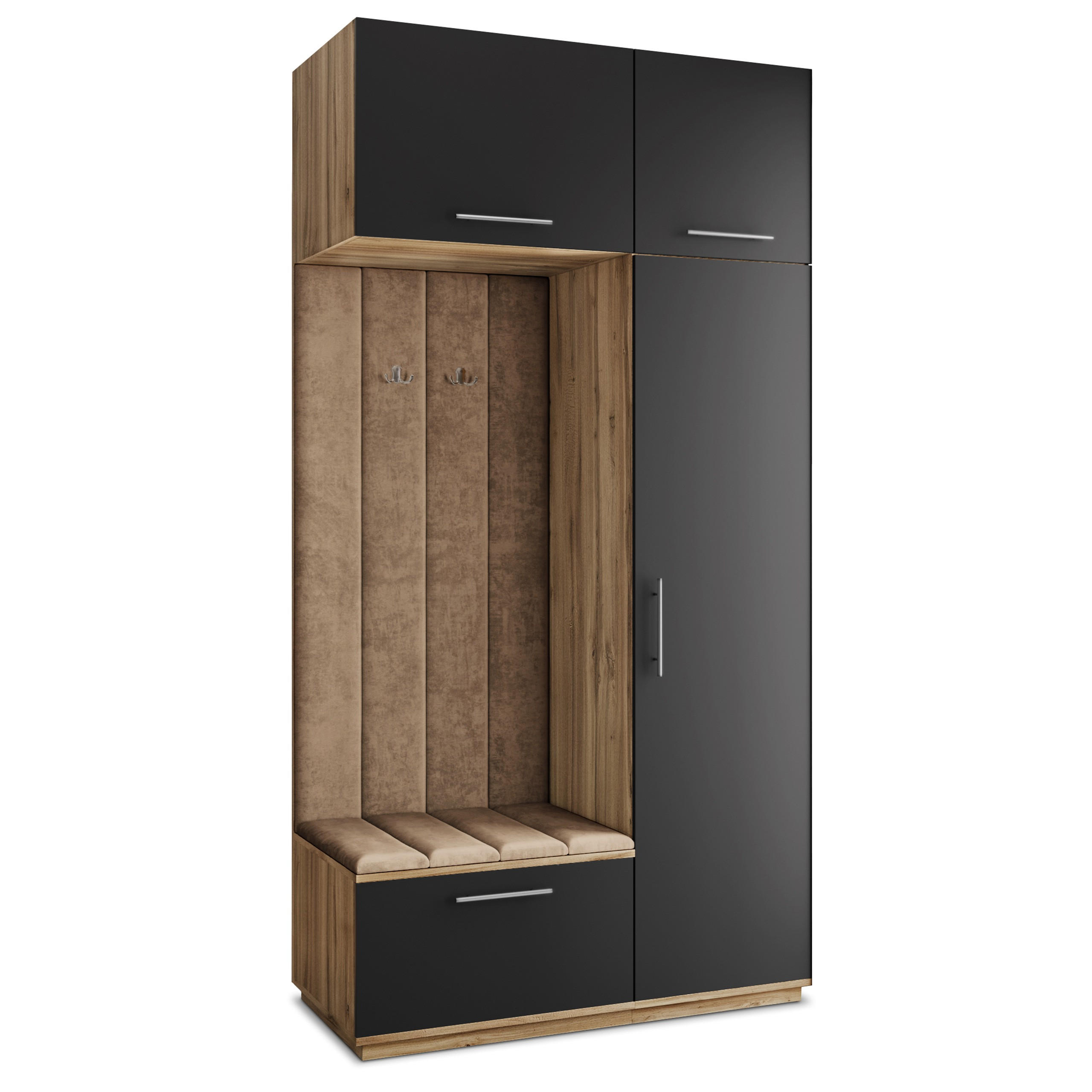 Masseno Garderobenschrank Eiche Wotan, Schwarz, Mokka 120x240x60 cm