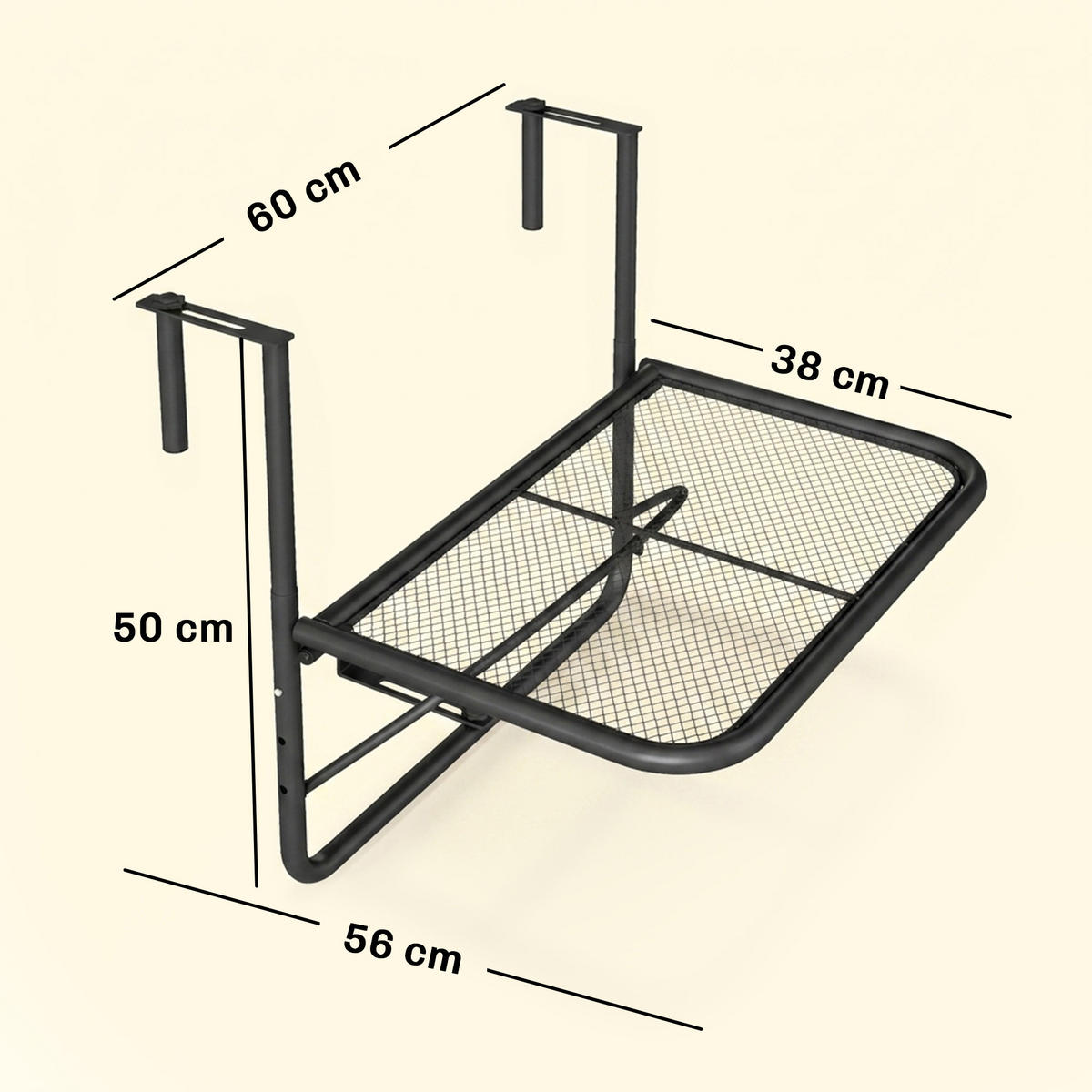BALKONHÄNGETISCH, Schwarz, Metall - Schwarz, Metall (60/56/50cm) - Outsunny