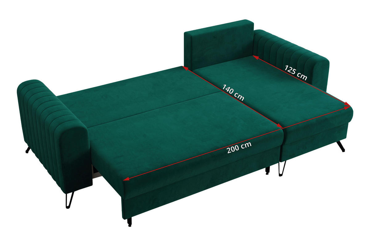 ECKSOFA Axel Velvet Dunkelgrün - Dunkelgrün/Schwarz, Textil/Metall (242/140cm) - MKS