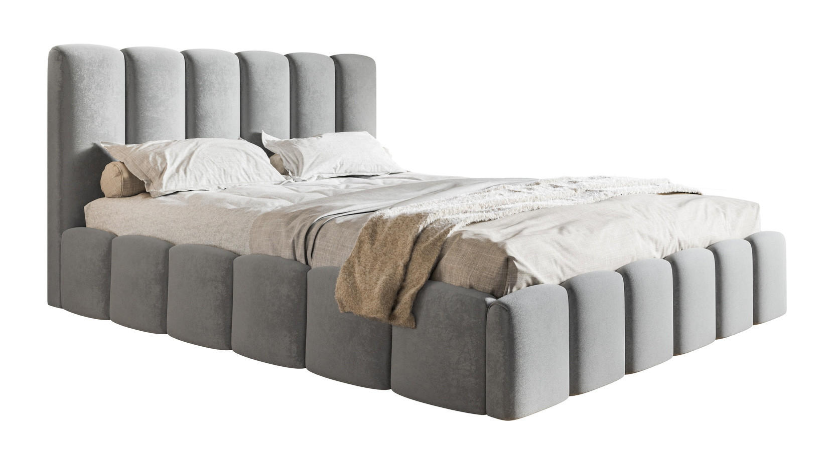 POLSTERBETT 140x200 Palermo mit Bettkasten, Lattenrost Hellgrau - Hellgrau, Holz/Textil (140/200cm) - Emporius