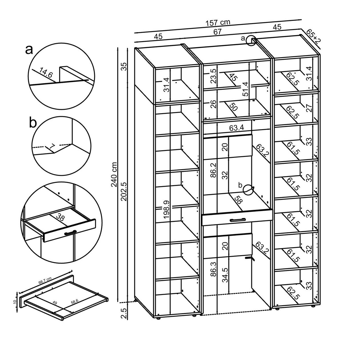 WASCHMASCHINENSCHRANK DUO-I 157cm Breit, 240cm Hoch - Schwarz, Holzwerkstoff (157/240/67cm)