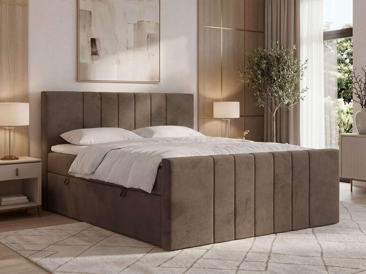 POSTEL BOXSPRING INERO DUO 200/200 - Hnědá Samet - Topper Visco - H4 - černá/hnědá, textil/plast (200/200cm) - MKS