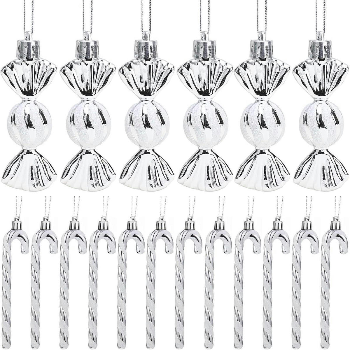 WEIHNACHTSBAUMSCHMUCK 18-teiliges Set Zuckerstangen & Kugeln Silber Weiß - Silberfarben, Kunststoff (5/3/14cm)