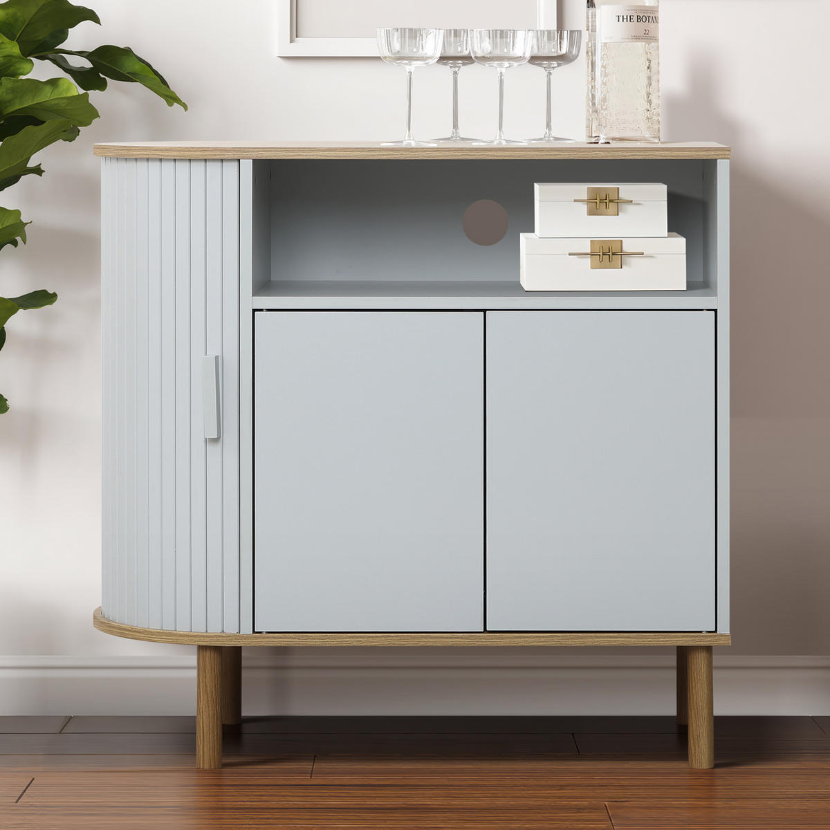 KOMMODE Modern mit 2 Türen, Holz | B80 x T40 x H76,5 cm - Grau, Holz (80/76.5/40cm) - Hometopia