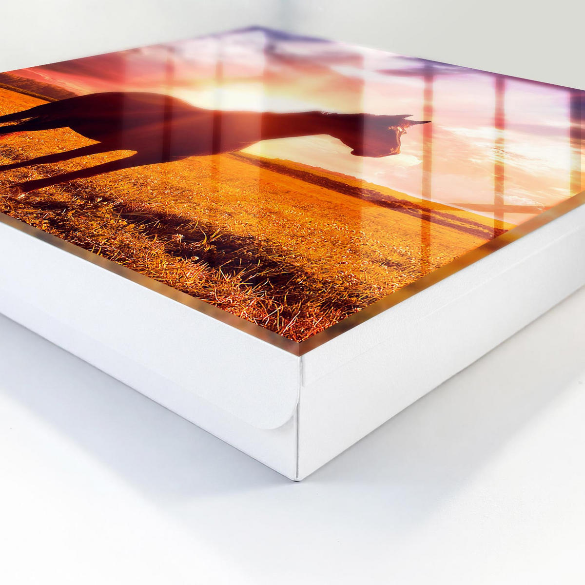 SCHLÜSSELBOX Weiß 30x30 cm – Türöffnung nach rechts - Pferd in der Sonne - Orange, Metall (30/30/5cm) - TULUP