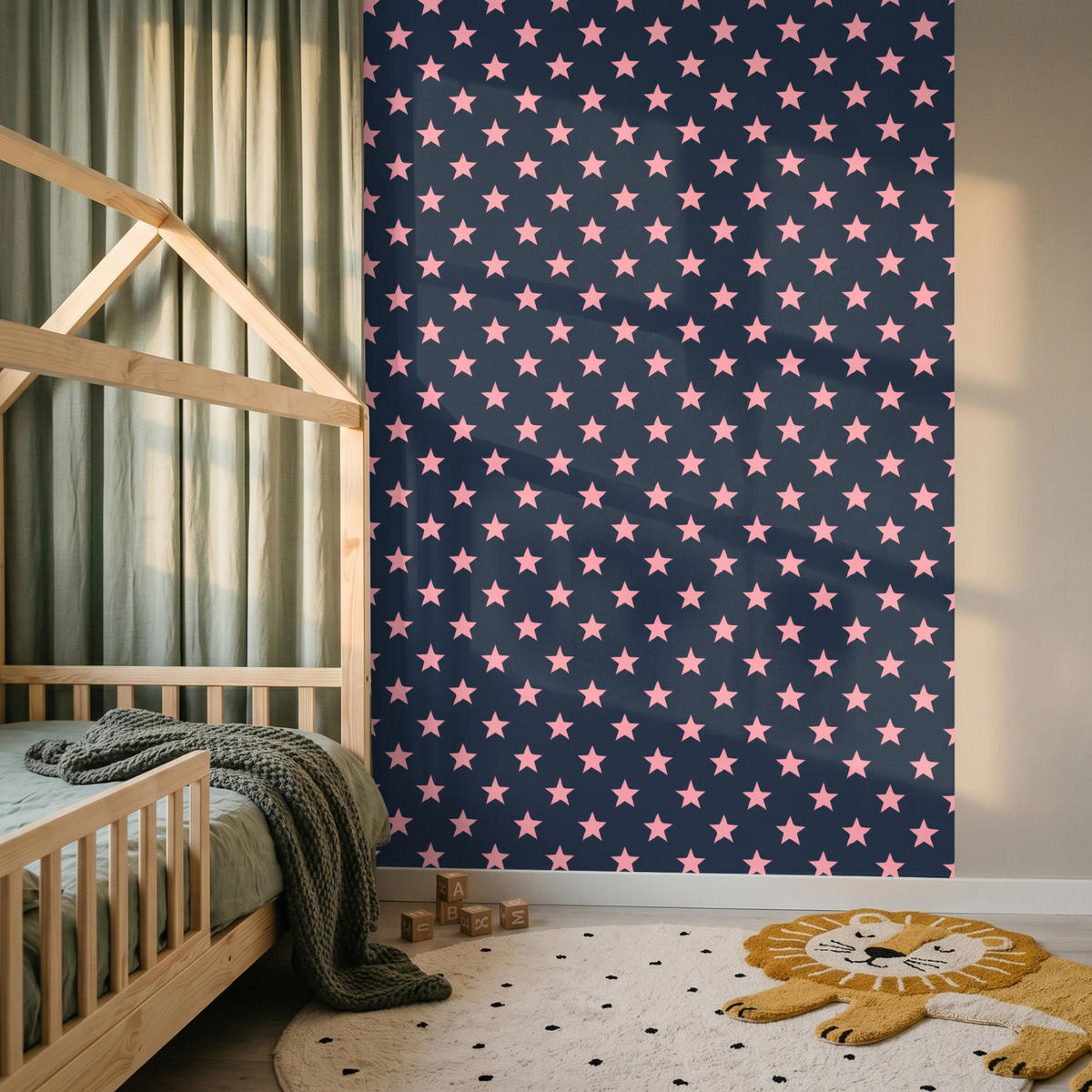 KINDERTAPETE - Muster - Sterne - Rosa - 160x220 cm - Anthrazit, Papier (160/220cm) - OnlyWow