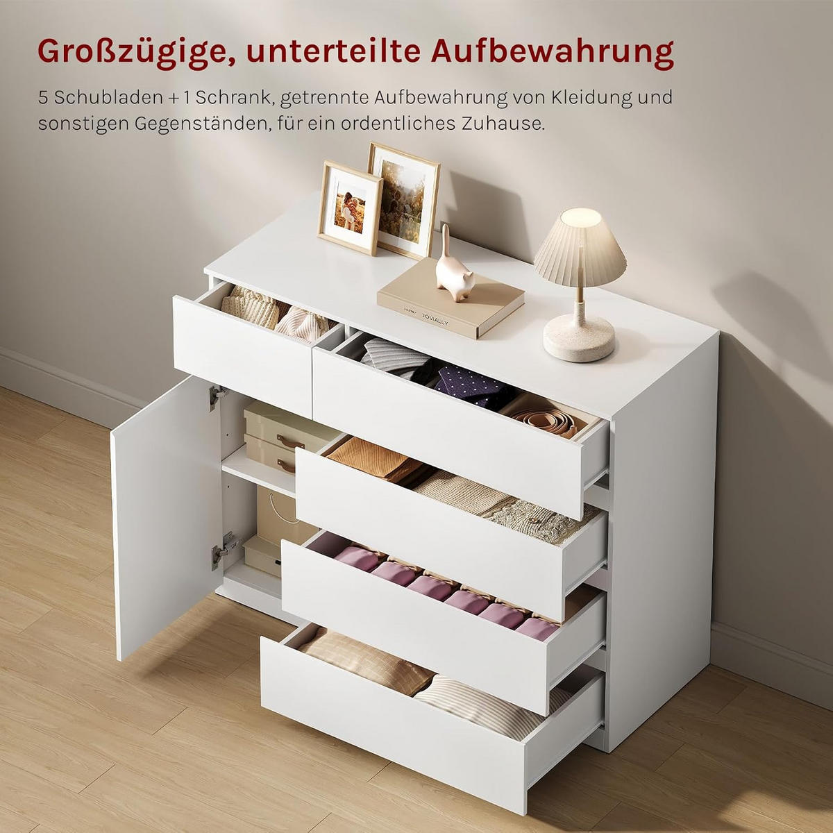 KOMMODE 5 Schubladen 100B x 40T x 80H cm Weiß - Weiß, Holzwerkstoff (100/80/40cm) - Woltu