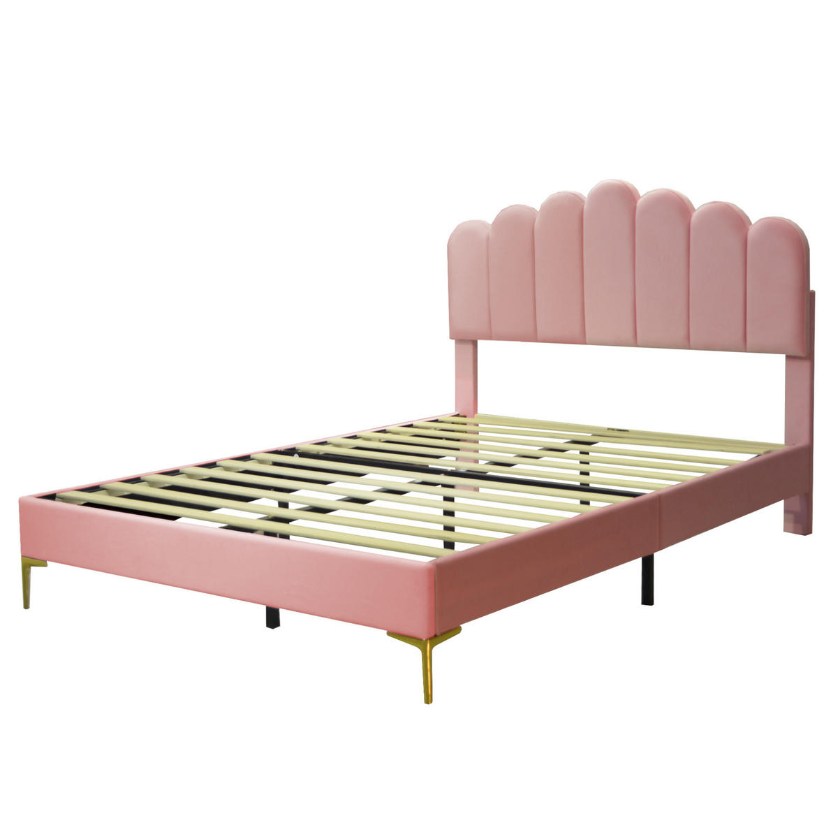 POLSTERBETT mit verstellbarem Kopfteil 140x200 cm Samt Pink - Pink, Metall (140/200cm) - Meubliv