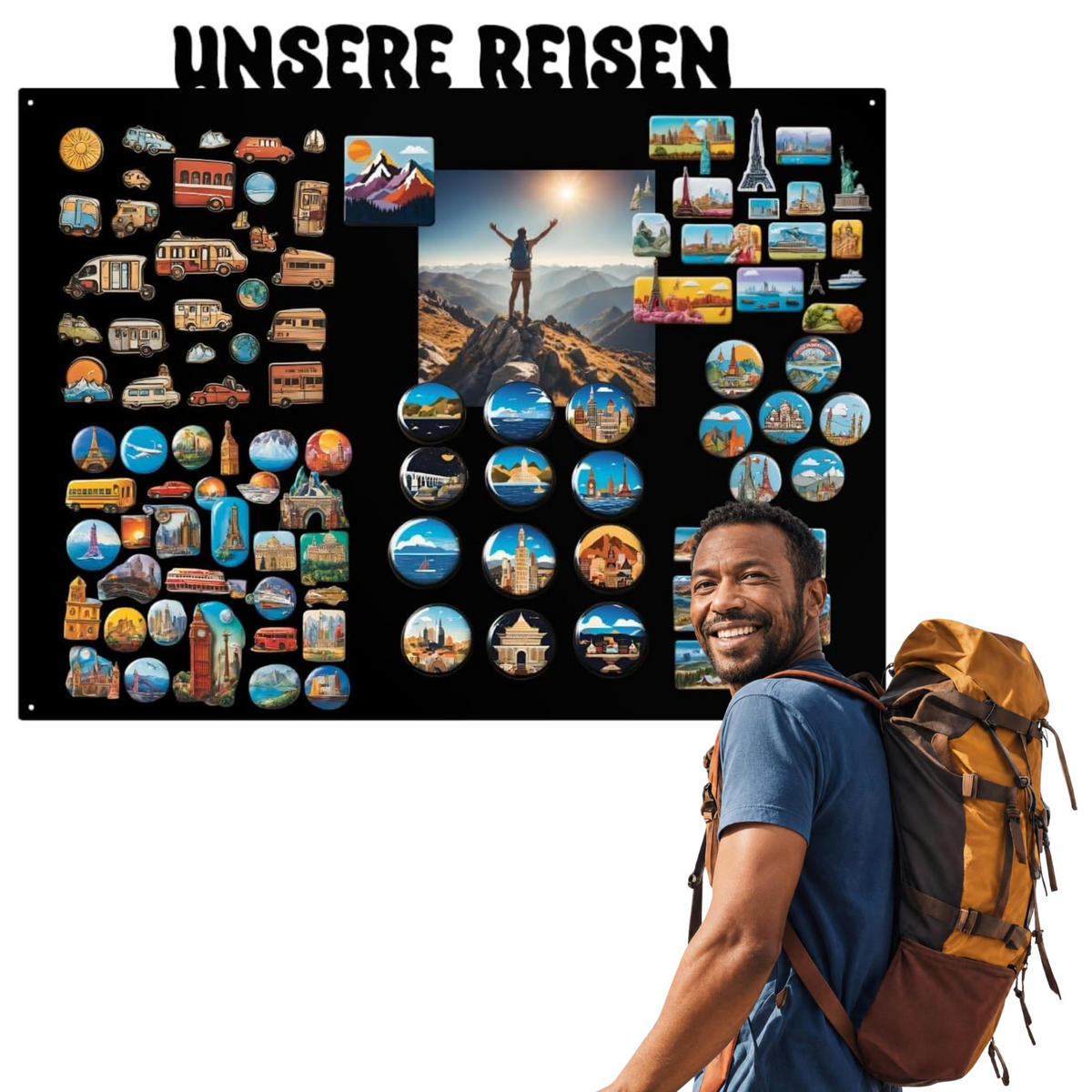 MAGNETTAFEL Unsere Reisen Schwarz 80x55 cm - Schwarz, Metall (80/55/0.7cm) - ANWICAR