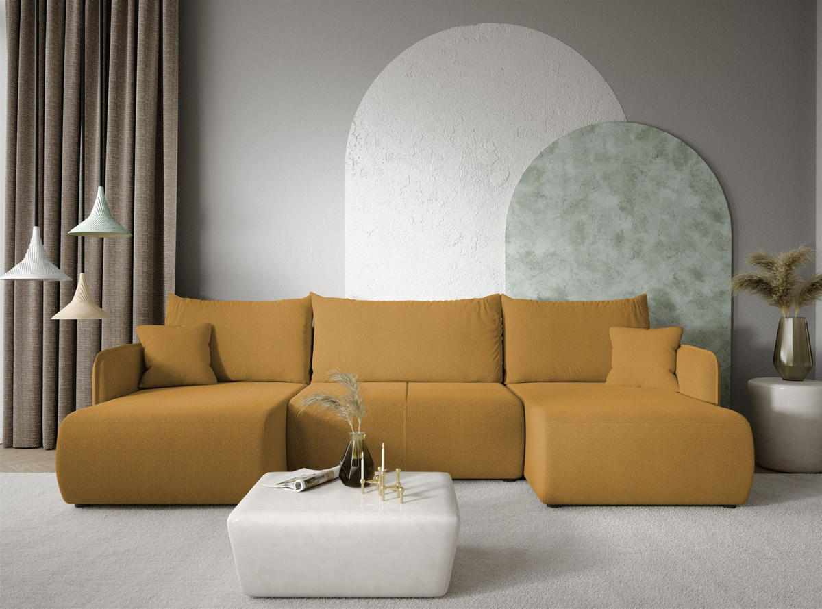 WOHNLANDSCHAFT Calgary - Gelb, Holzwerkstoff/Textil (290/86/148cm) - Fun Möbel
