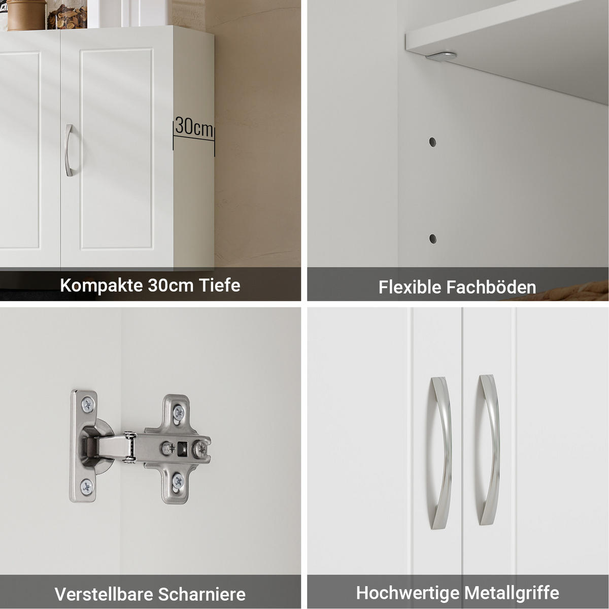 HÄNGESCHRANK mit Verstellbarem Regal, 90x60x30cm, Weiß - Weiß, Holzwerkstoff (90/60/30cm) - SoBuy