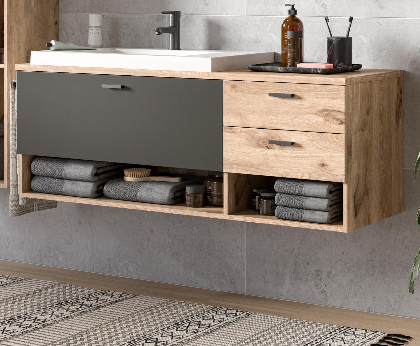 Inn.Furn Waschtisch Grau, Eiche 140x50x48 cm