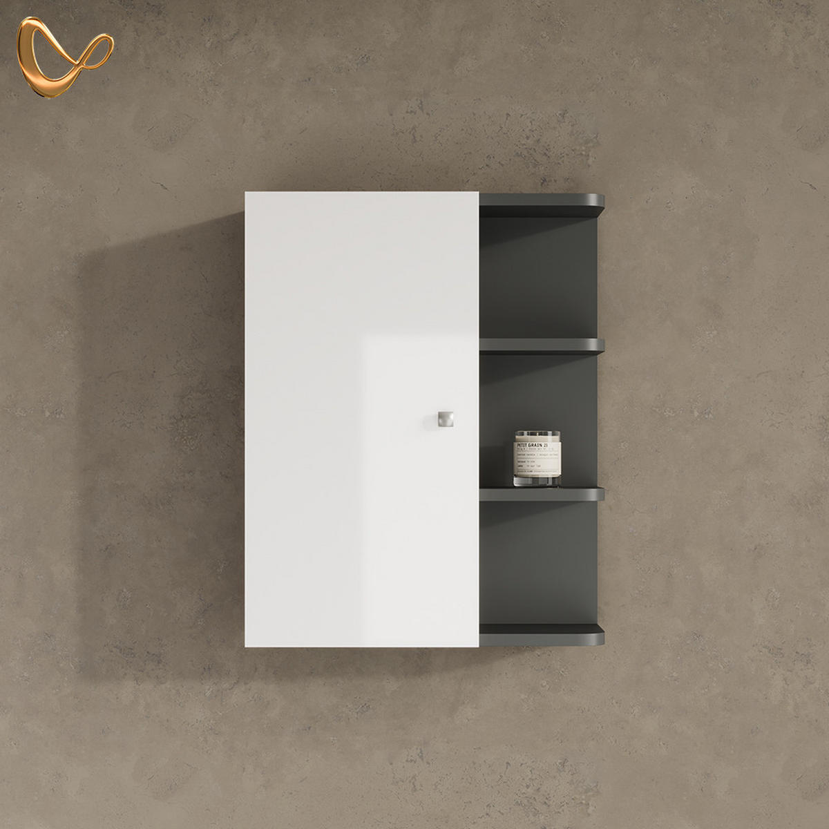 BADSCHRANK Fucino Weiß Hochglanz 47.2 x 59.2 cm - Weiß Hochglanz/Anthrazit, Holzwerkstoff (47.2/59.2/20.8cm) - Livinity®