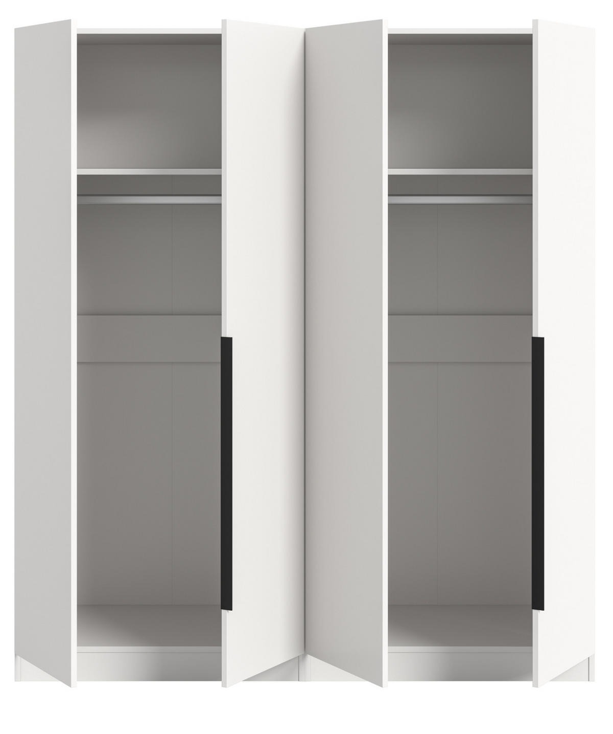 KLEIDERSCHRANK weiß 4-türig 160 x 181 cm, Drehtürenschrank mit Kleiderstange - Schwarz/Weiß, Holzwerkstoff/Kunststoff (160/181/52cm) - Inn.Furn