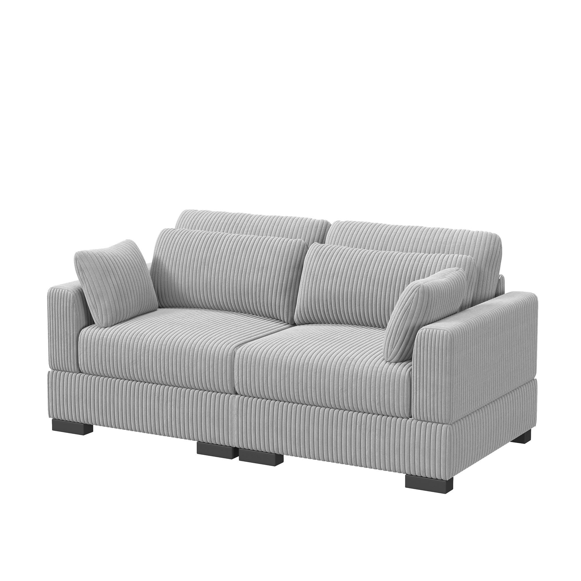 SOFA Modern Mit Streifenmuster Grau 180x87x85 Cm Komfortabel & Robust - Grau, Holz (87/85/180cm)