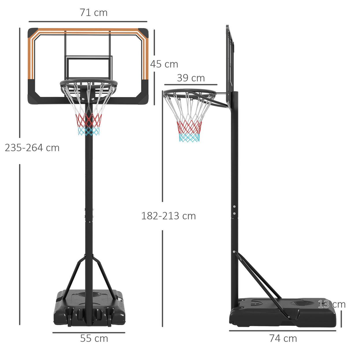 BASKETBALLSTÄNDER DE-10570 höhenverstellbar 182-213 cm Schwarz - Schwarz, Metall (74/71cm) - ComfortXL