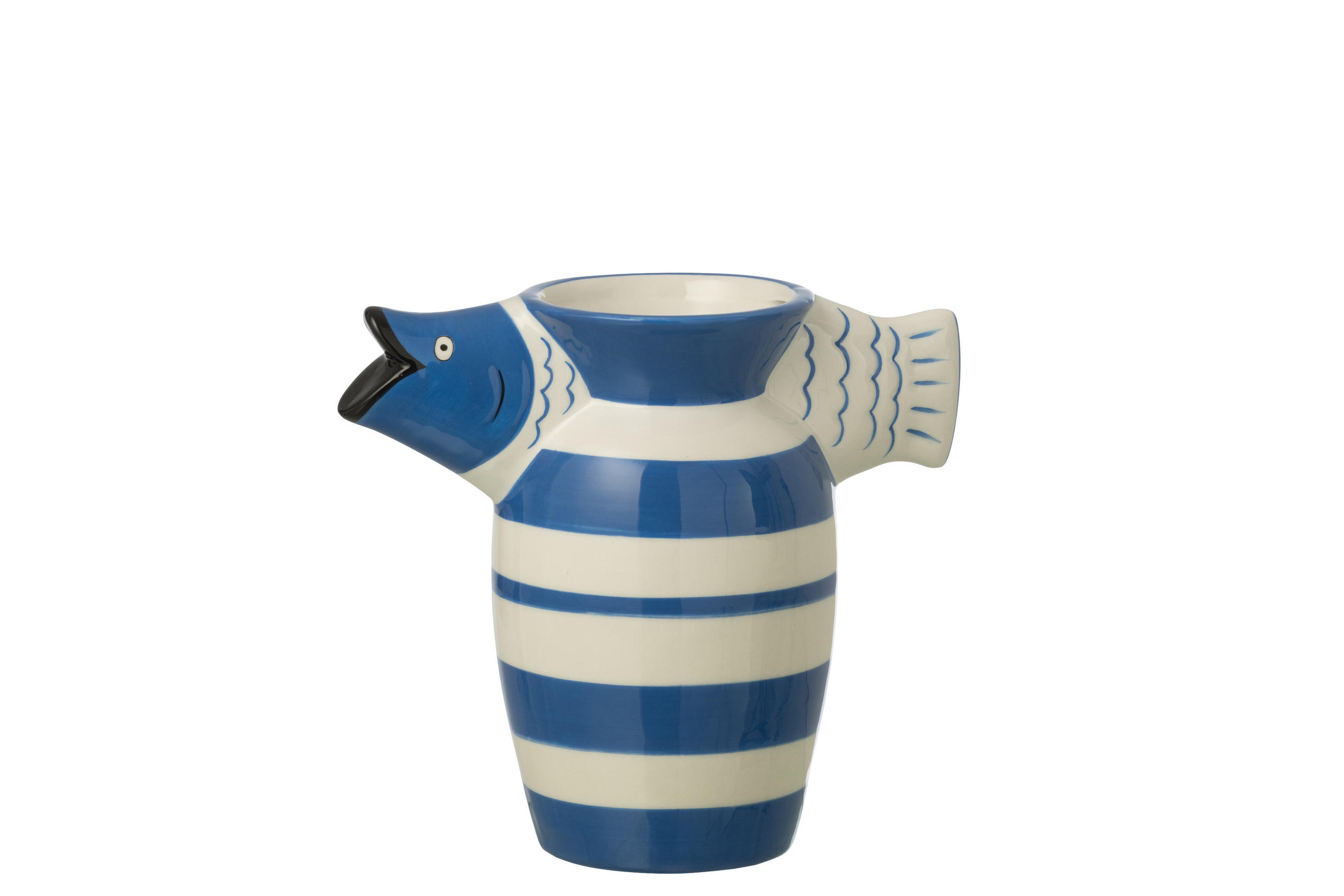 VASE FISCH GESTREIFT DOLOMIT Blau - Blau, Keramik (20.7cm) - J-Line
