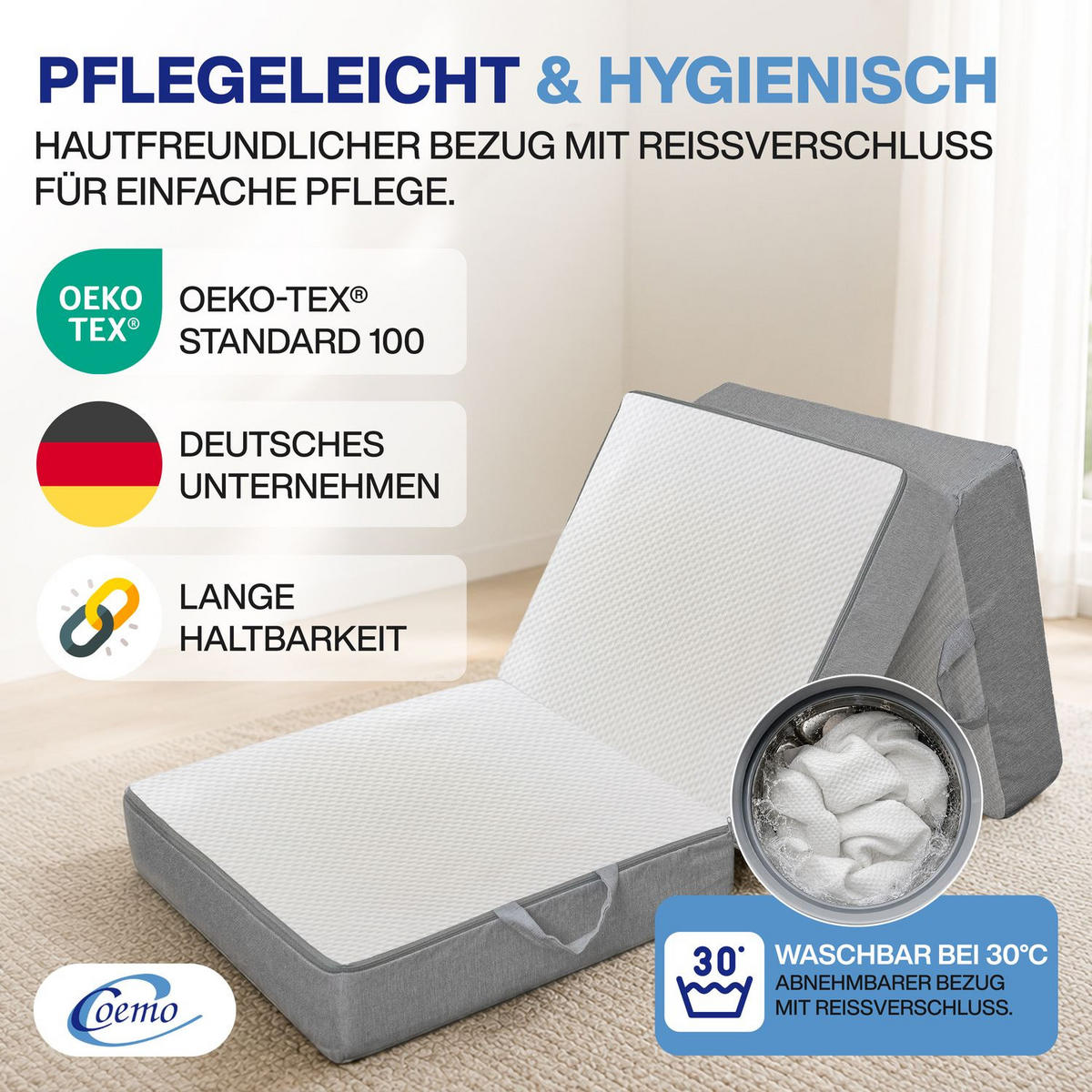 KLAPPMATRATZE FALKO 120/200 cm Höhe 16 cm - Weiß, Textil (120/200cm) - Coemo