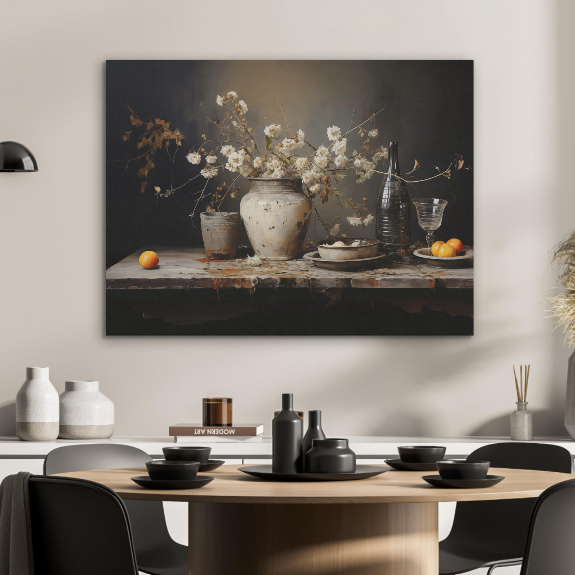 AKUSTIKPANEEL Stilleben - Blumen - Blumenstrauß - Vase - Wein 80x60 cm - Schwarz, Textil (80/0.9/60cm) - MuchoWow