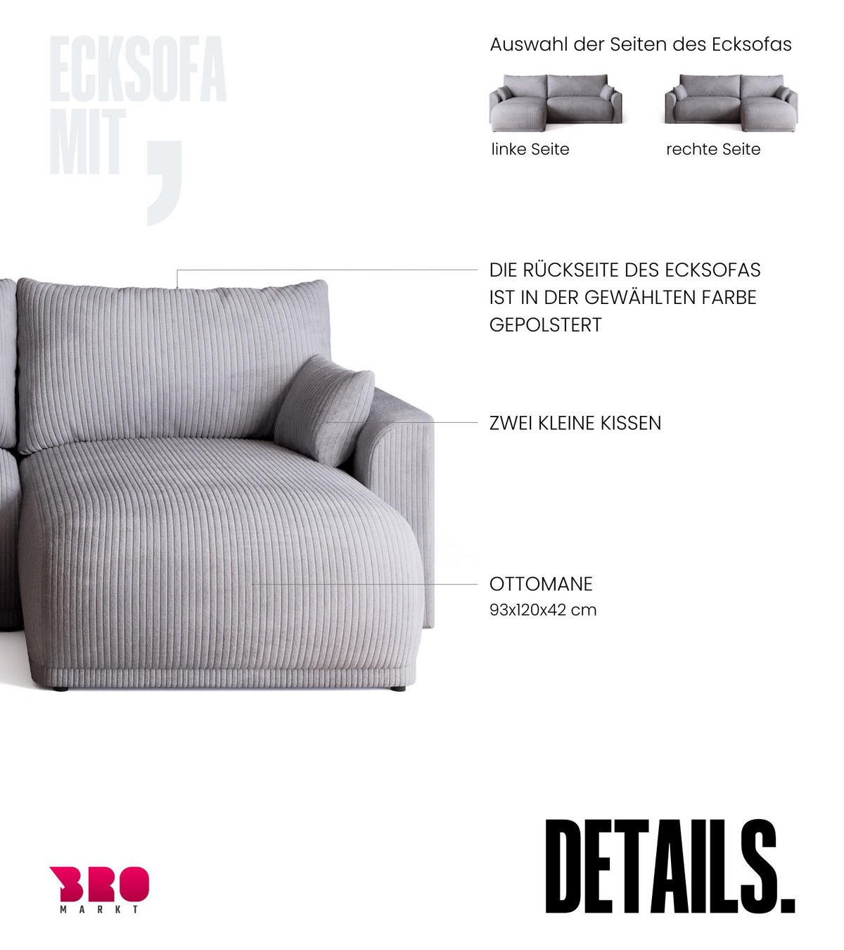 ECKSOFA MORENO mit Schlaffunktion Grün Cord - Dunkelgrün, Textil (262/160cm) - Bromarkt