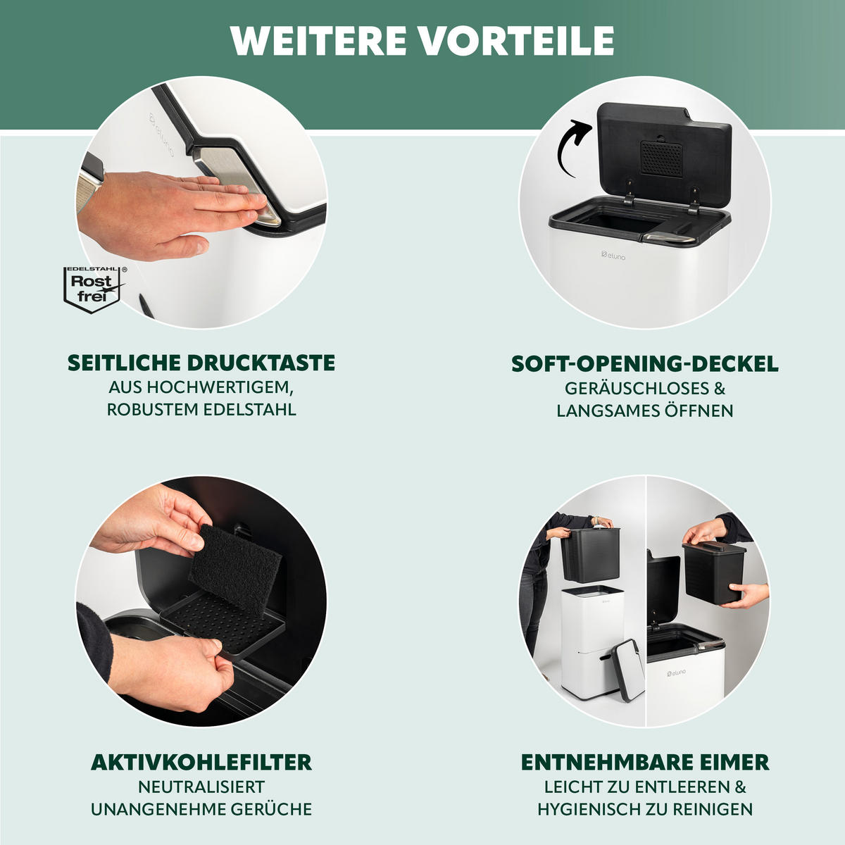 ABFALLEIMER, 58 Liter, aus Metall, weiß - Weiß, Metall (40.5/78/31cm) - eluno