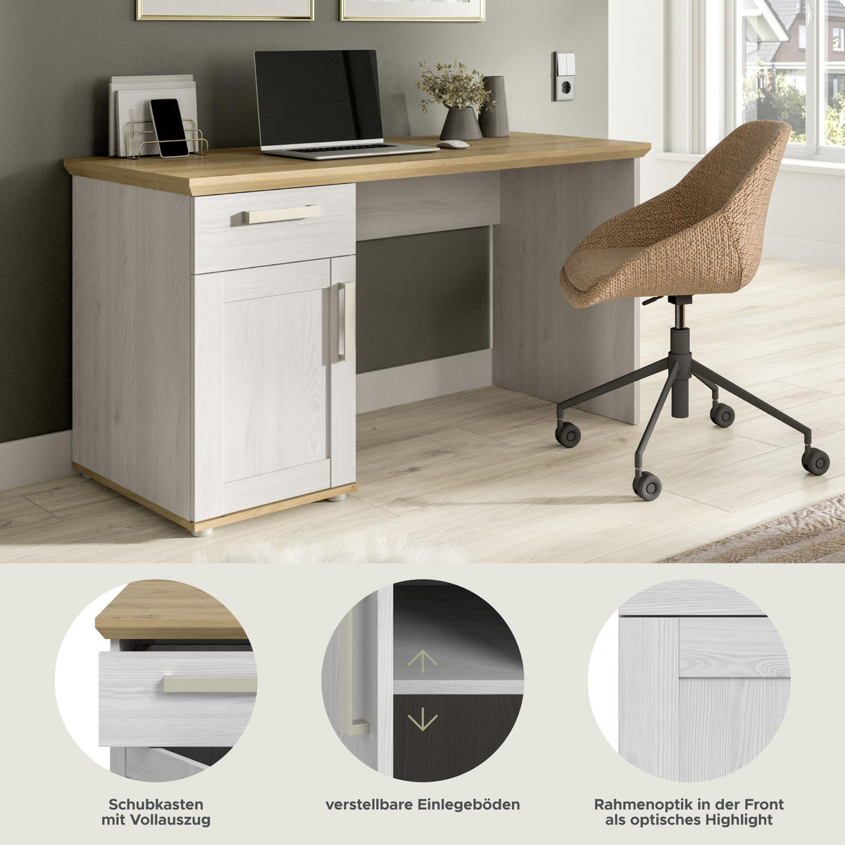 SCHREIBTISCH Verona Sibiu Lärche 134/62/75 cm - Lärchefarben, Holzwerkstoff (62/134/75cm) - Xonox