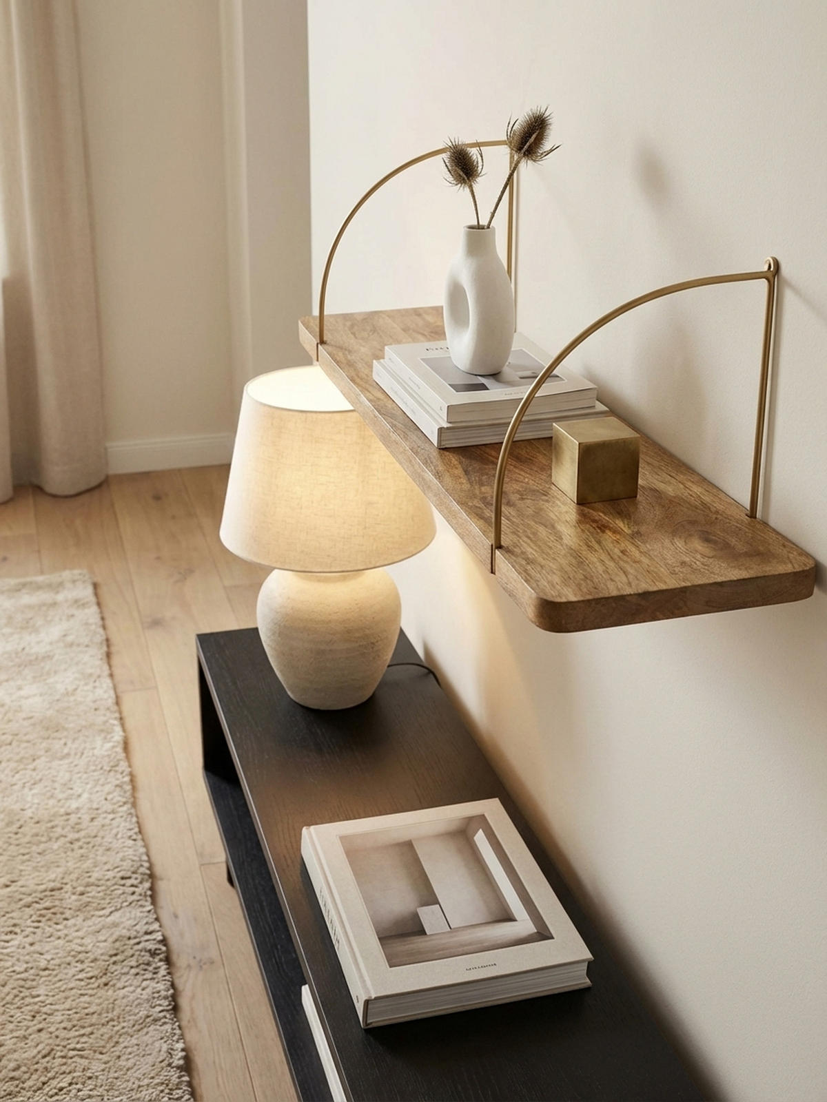 WANDREGAL TEVERE Mango Massivholz Eisen Industrial, Beige 80x22x25 cm - Beige, Holz/Metall (80/25/22cm) - KADIMA DESIGN