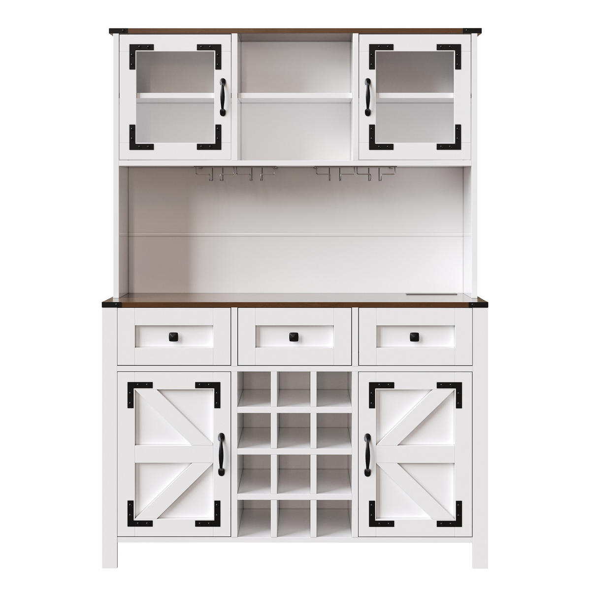 HOCHSCHRANK 120/40/170 cm mit LED-Beleuchtung, Steckdosenleiste, USB und Weinglashalter aus MDF und Glas, Weiß - Weiß, Holzwerkstoff (120/170/40cm) - Redom
