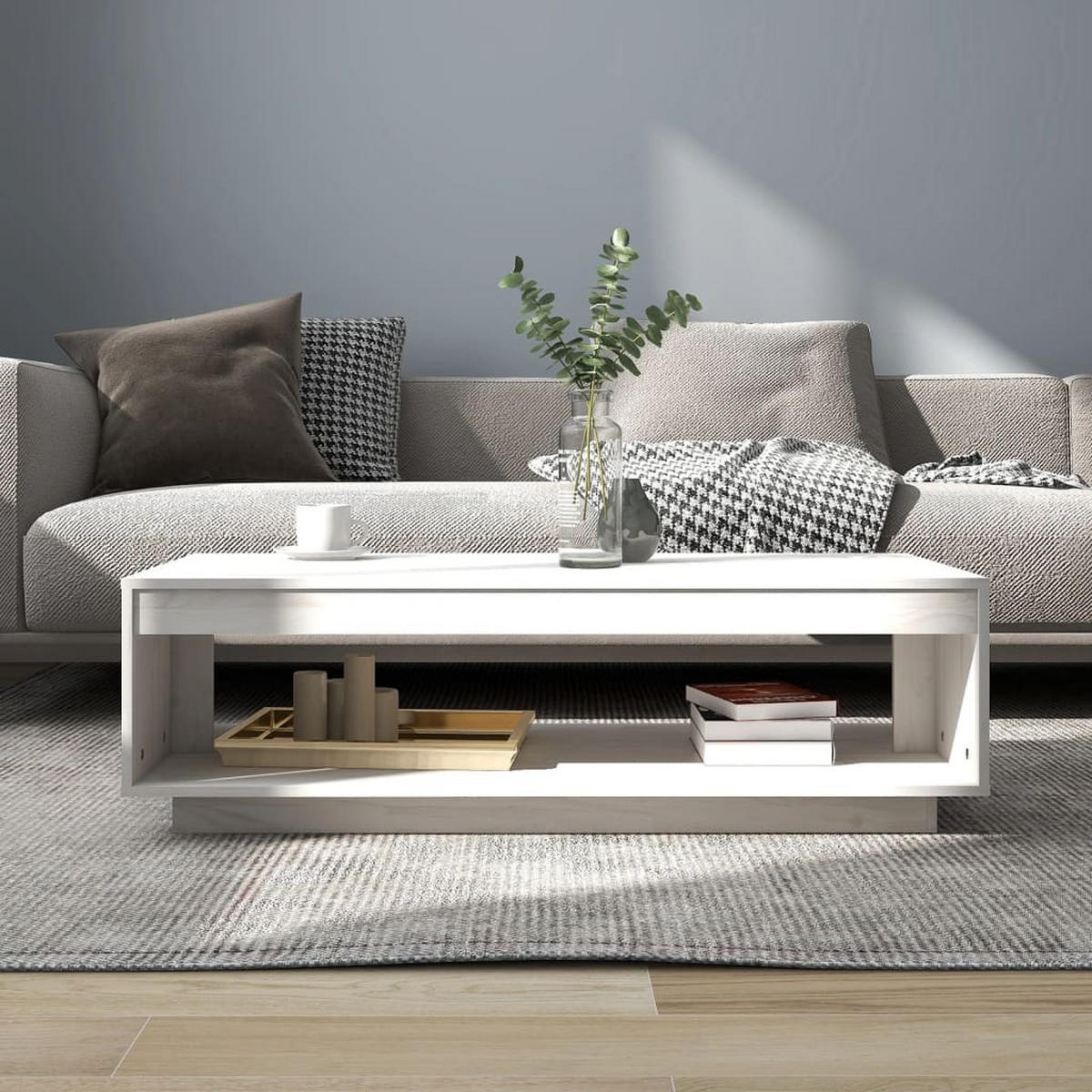 COUCHTISCH Weiß 110x50x33,5 cm Massivholz Kiefer - Weiß, Holz (50/110/33.5cm) - furnicato