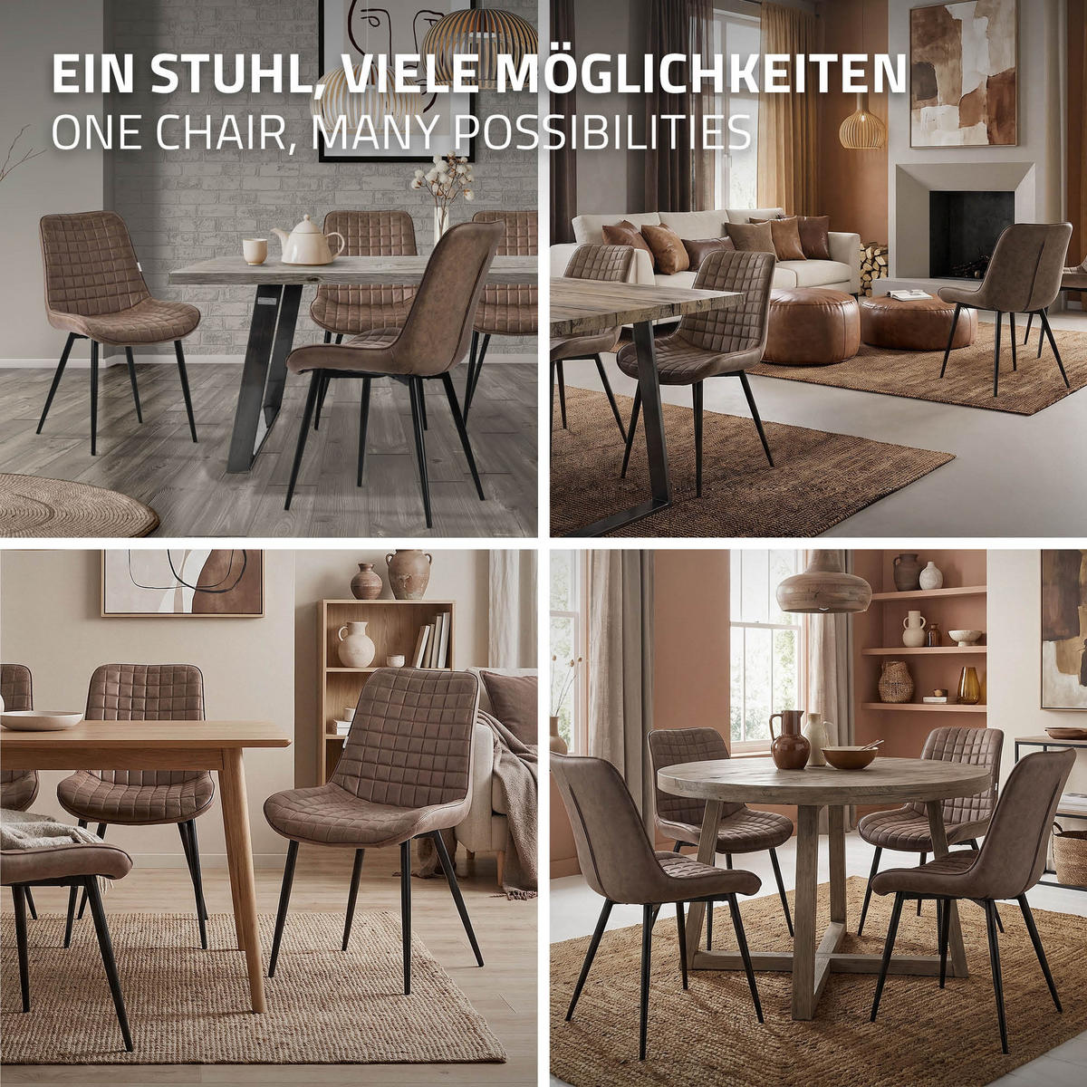 ESSZIMMERSTÜHLE 6ER-SET Braun Kunstleder - Dunkelbraun/Schwarz, Metall (52/89/60cm) - ML-DESIGN