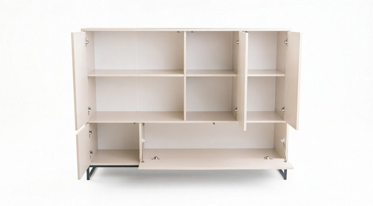 KOMMODE Genua mit 5 Türen, Sideboard in Farbe: Creme, Schrank in Größe: 160 x 120 x 45 cm - Beige, Holzwerkstoff (160/120/45cm) - Agmat-Furniture