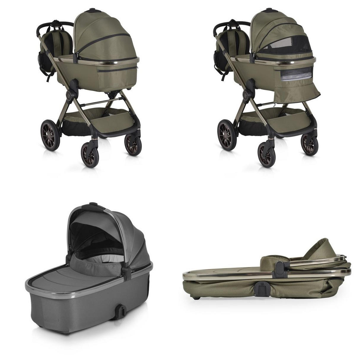 KINDERWAGEN 2 in 1 iClick grün klappbar, Wickeltasche, Sportsitz, Babywanne - Grün, Metall (74/60/106cm) - Cangaroo