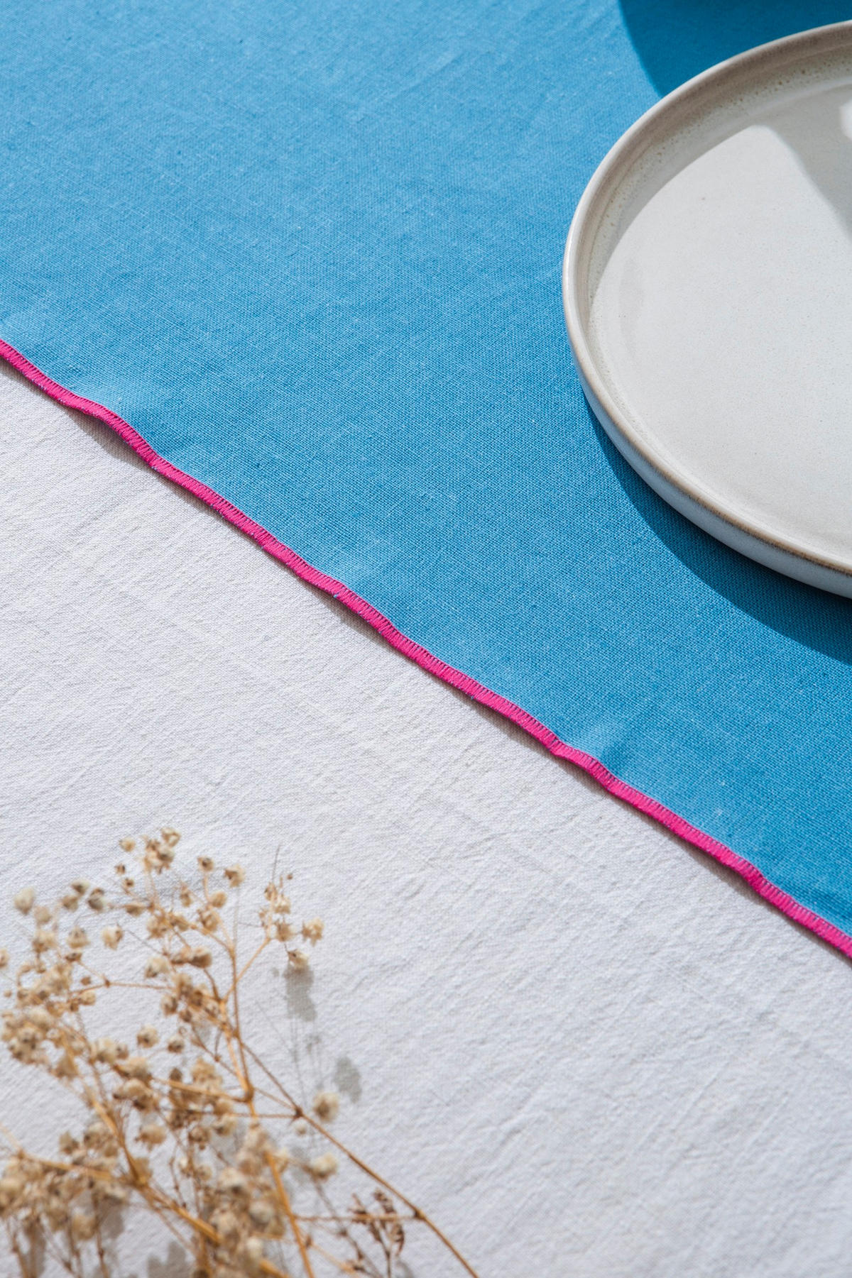 TISCHET 8-teilig, 100% Leinen, blau und lila SET CONTRAST EDGE - Blau, Textil (40/130cm) - RNT By Really Nice Things