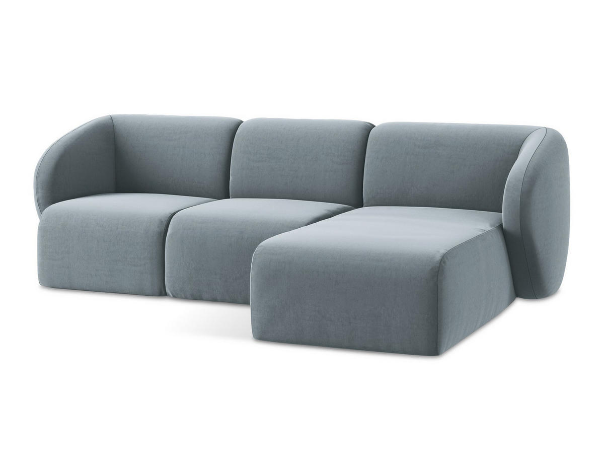 ECKSOFA Rechts Samt Stoff Blau - Schwarz/Hellblau, Holzwerkstoff/Kunststoff (248/166cm) - Makamii