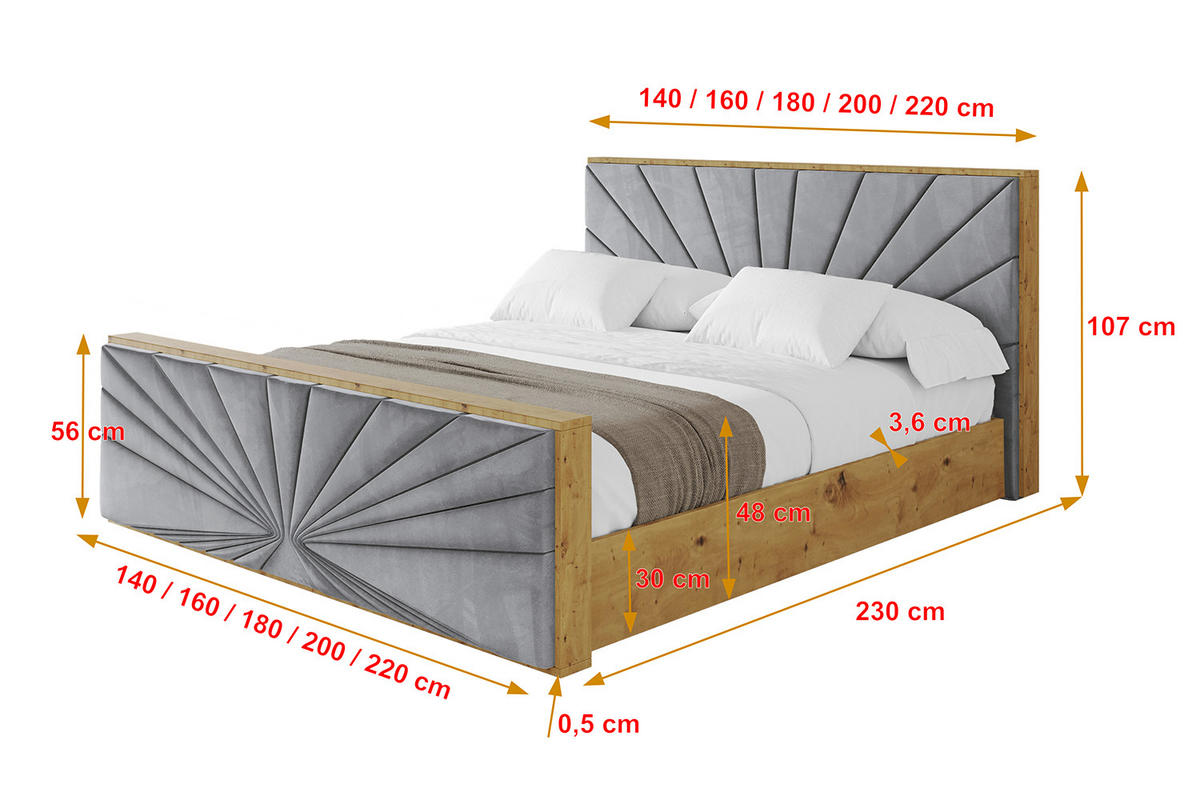 POLSTERBETT mit Bettkasten, Fußteil und Lattenrost, Boxbett mit Matratze H3/H4 - ENZO6-Z 200x200 Grau - Grau, Holzwerkstoff/Textil (200/200cm) - ALTDECOR