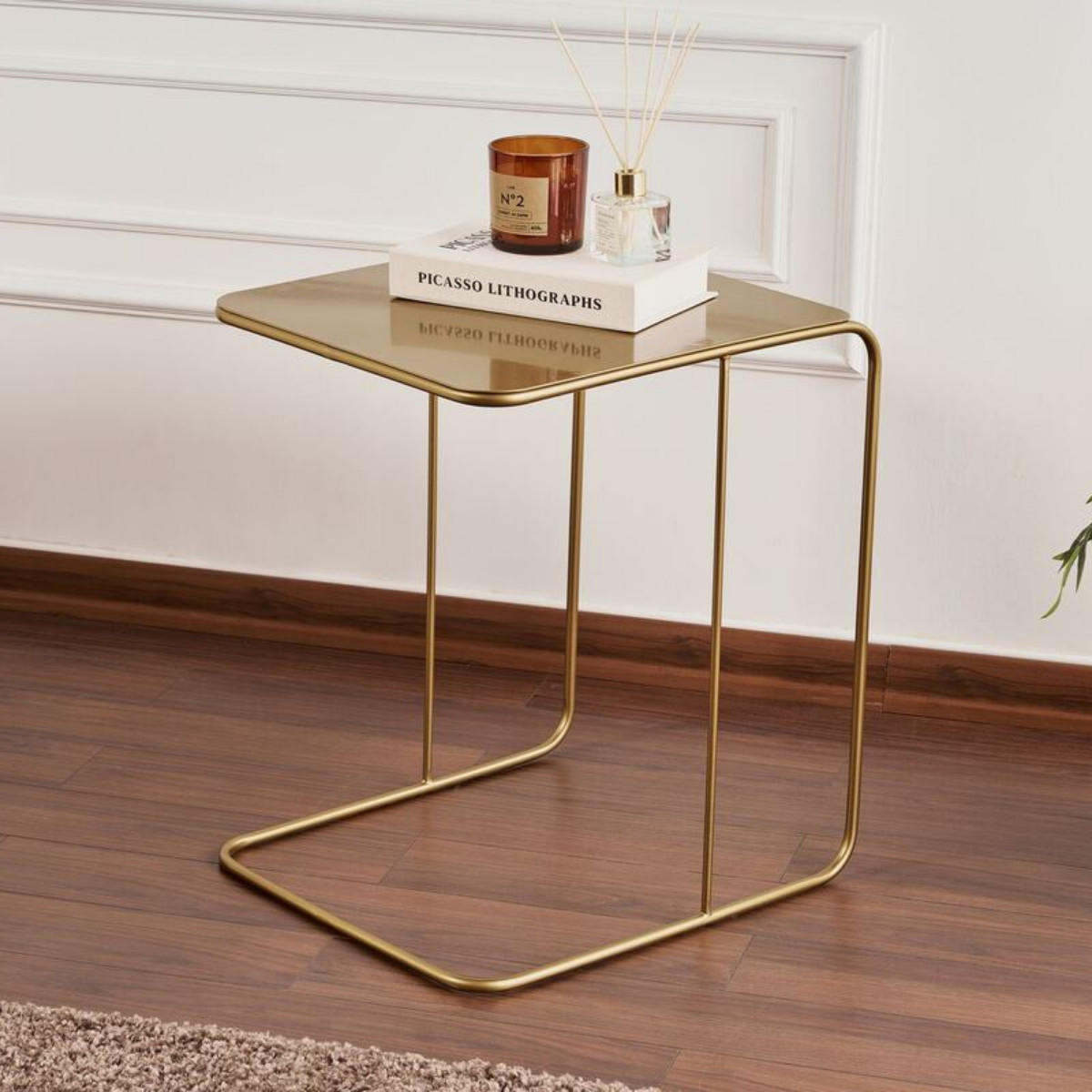 BEISTELLTISCH mit metallplatte 57/47/46 cm - Goldfarben, Metall (55/57/46cm) - Calicosy