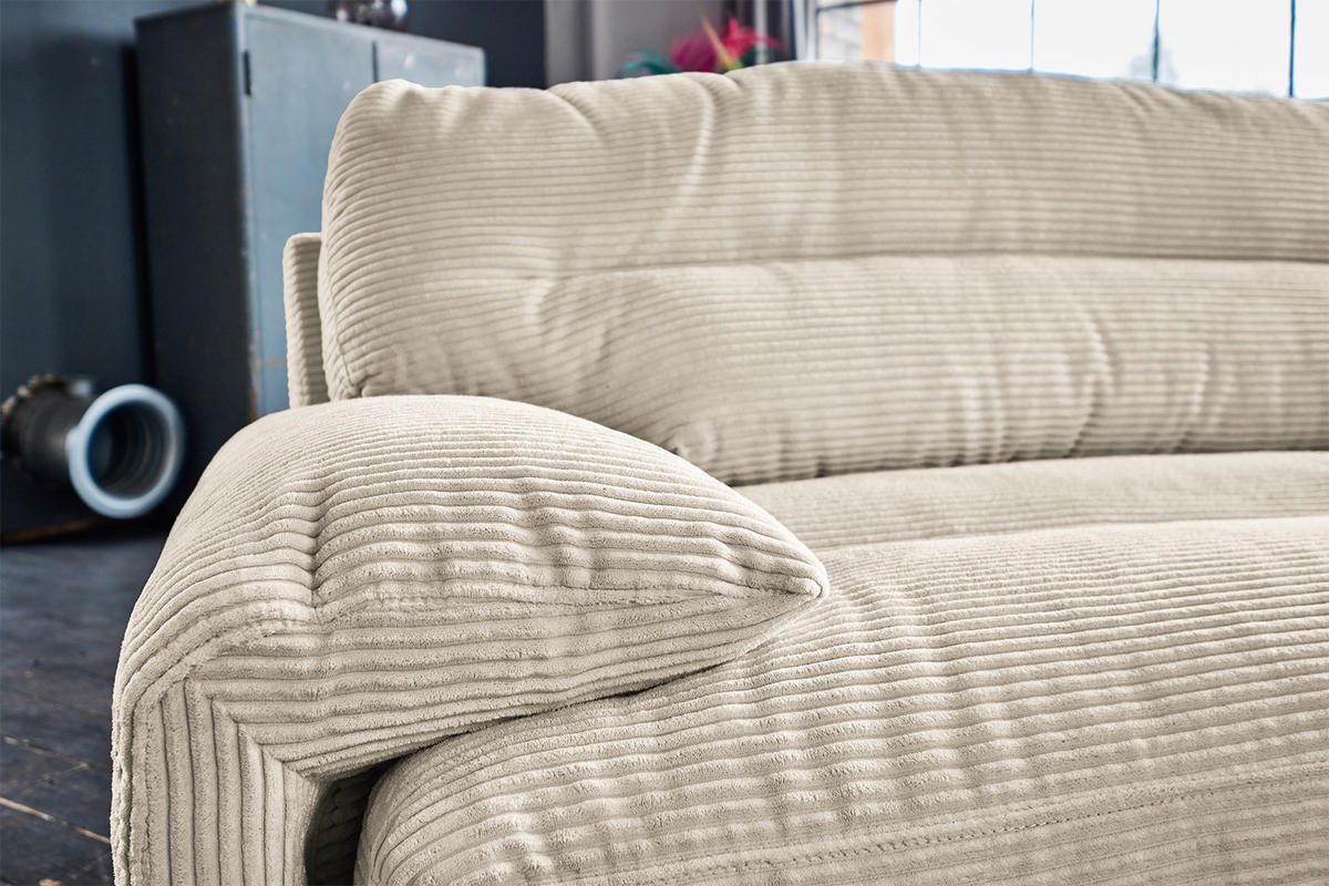 SOFA CINE Cremeweiß Cord - Creme/Schwarz, Kunststoff/Textil (284/84/106cm) - KAWOLA