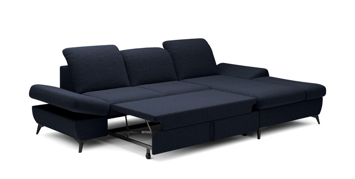 ECKSOFA FELICE R-S Dunkelblau Geflochtener Stoff mit Schlaffunktion - Dunkelblau, Holz (284/166cm) - MASSENO