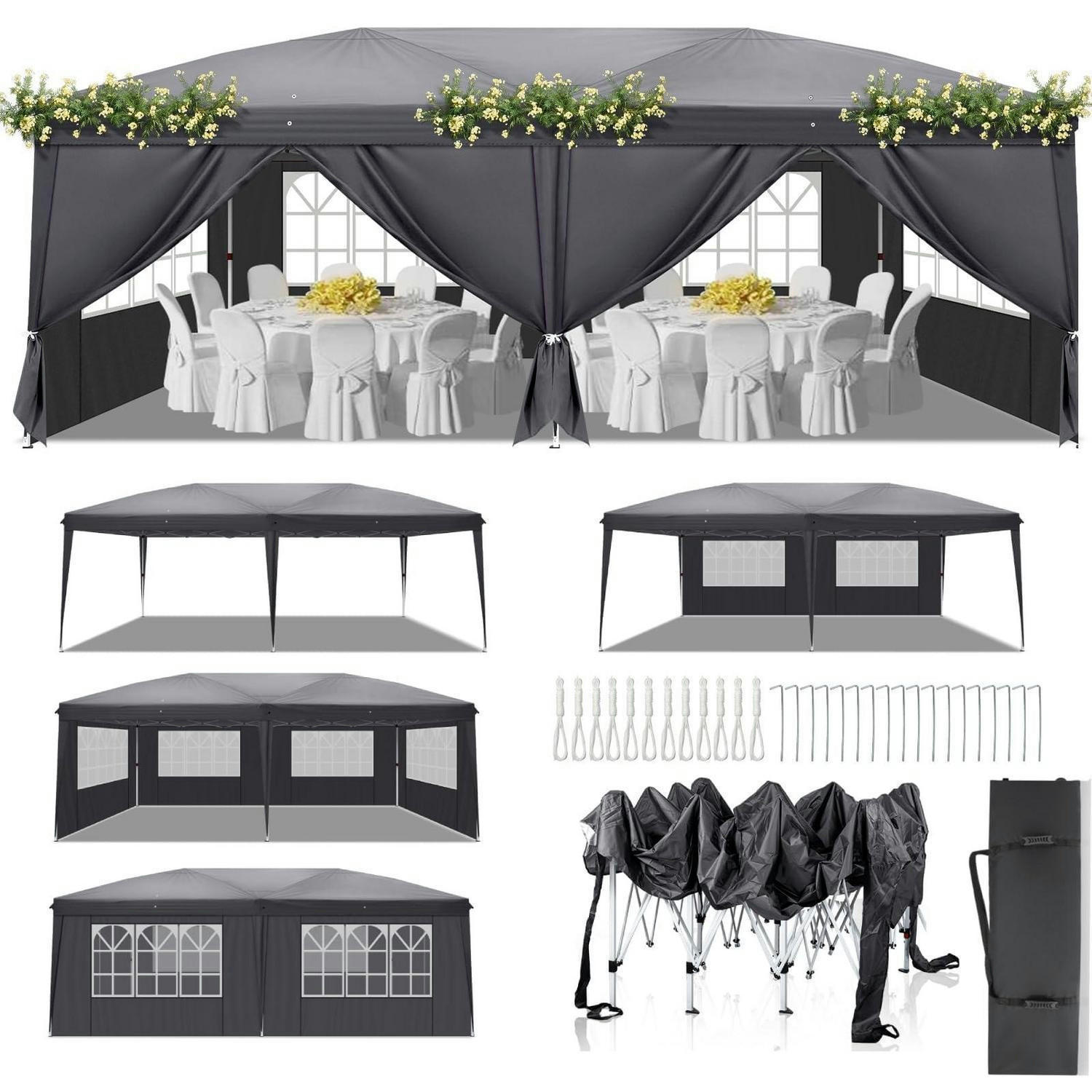 FALTPAVILLON 3 x 6 m Anthrazit Wasserdicht UV-Schutz Höhenverstellbar - Anthrazit, Textil (300/268/600cm)