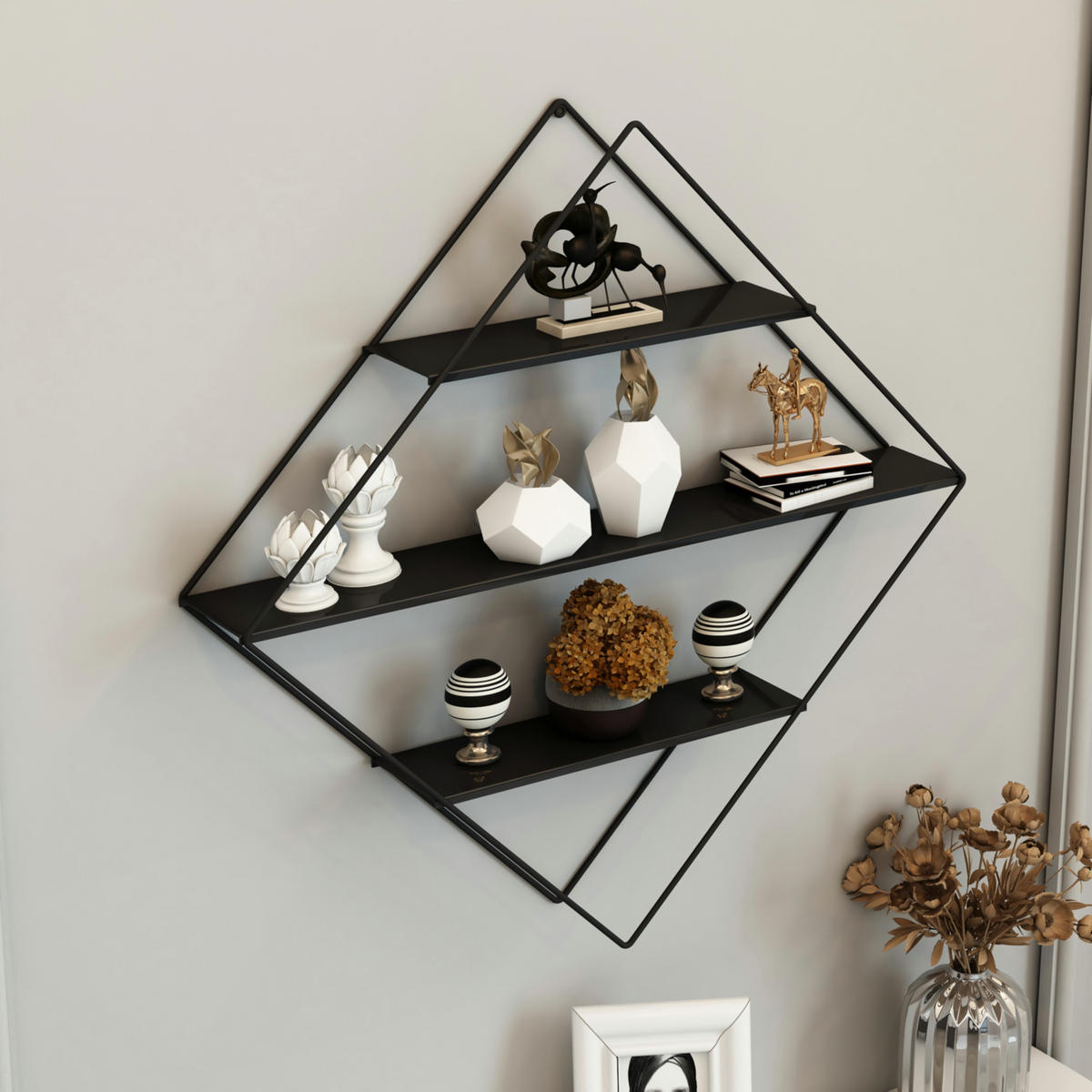 WANDREGAL Polvijärvi - Schwarz, Metall (50/66/9cm) - [en.casa]