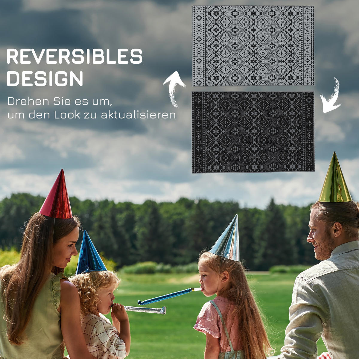 OUTDOORTEPPICH, Kunststoff, Schwarz+Grau - Schwarz/Grau, Kunststoff (274/182cm) - Outsunny